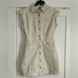 Spanx Stretch Twill Utility Dress Women’s Small Cotton Button-Up Beige Cream